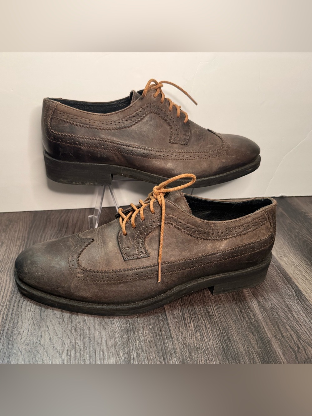 🔥Brusque Mens 11 Brown Leather Wingtip Oxfords Dress Shoes